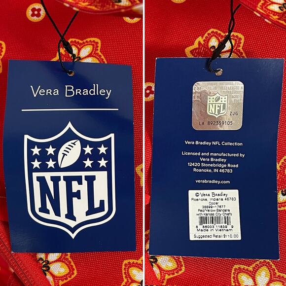 Vera Bradley Lighten Up NFL KC Chiefs Cooler New $110 Red Yellow Bandana Tote - Picture 8 of 12